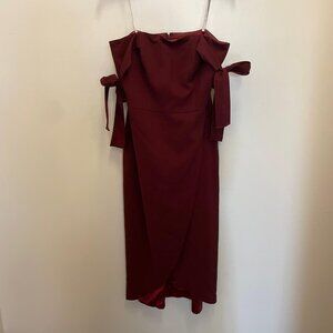 Monique Lhuillier Off the Shoulder Burgundy Mini Dress Size 8 - Great Condition